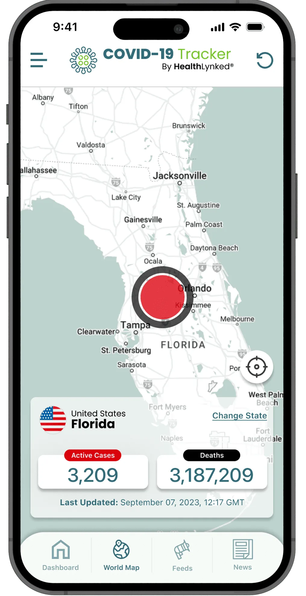 COVID-19 Tracker data screen