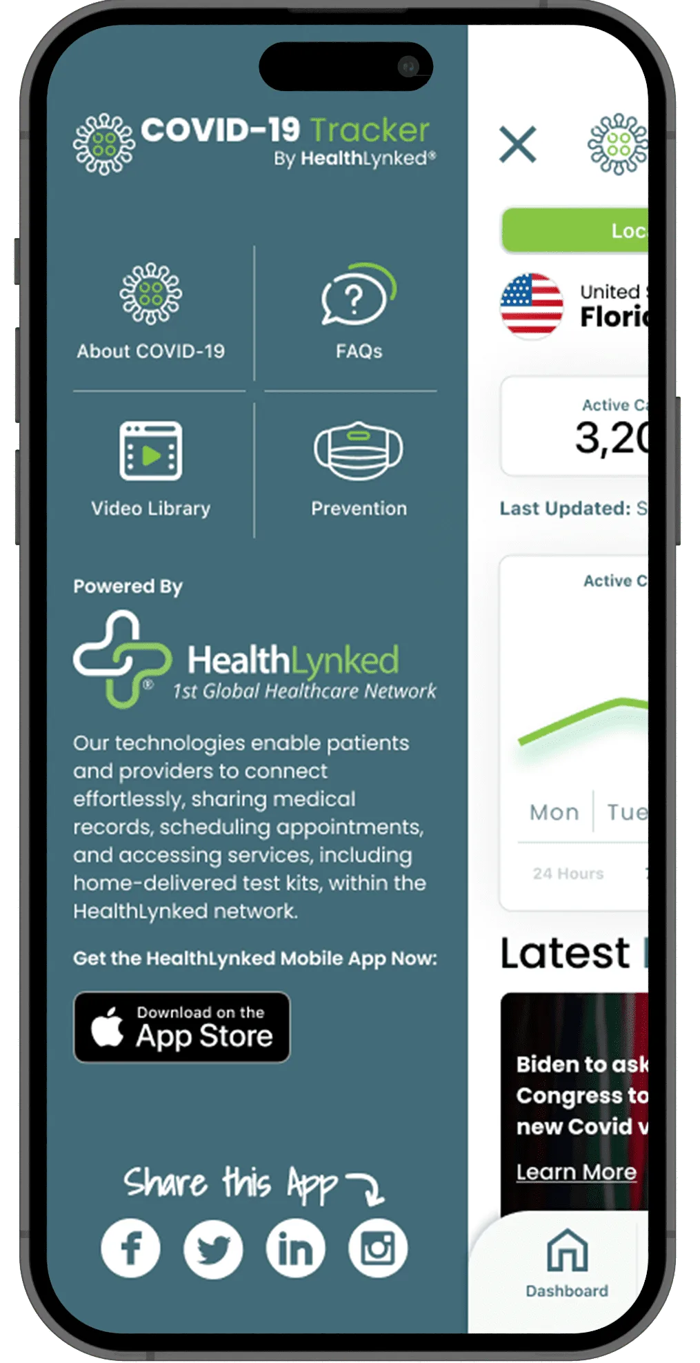COVID-19 Tracker data screen