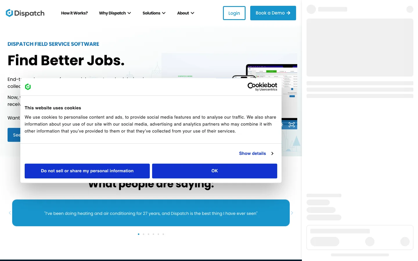 Dispatch service providers page