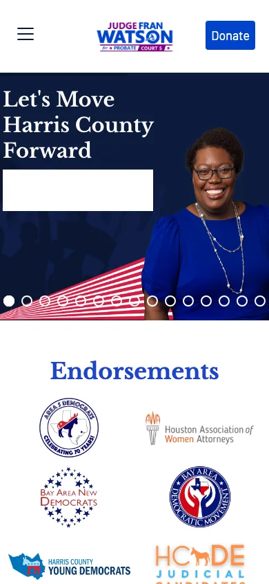 Fran Watson for Judge homepage on mobile
