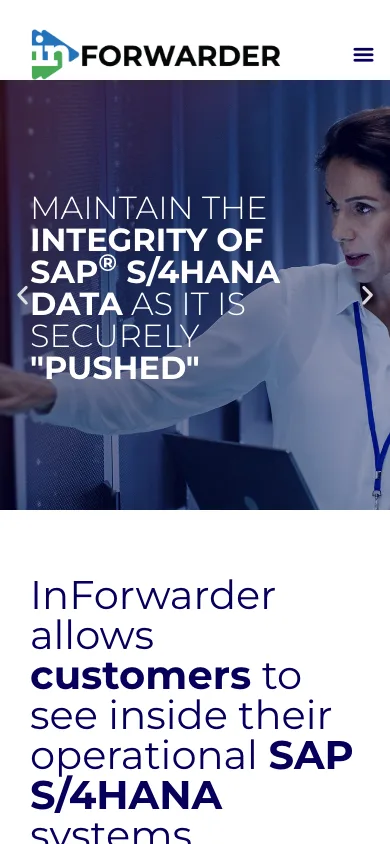 InForwarder homepage on mobile