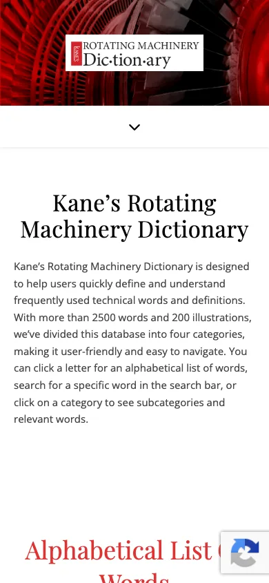 Kanes Dictionary homepage on mobile