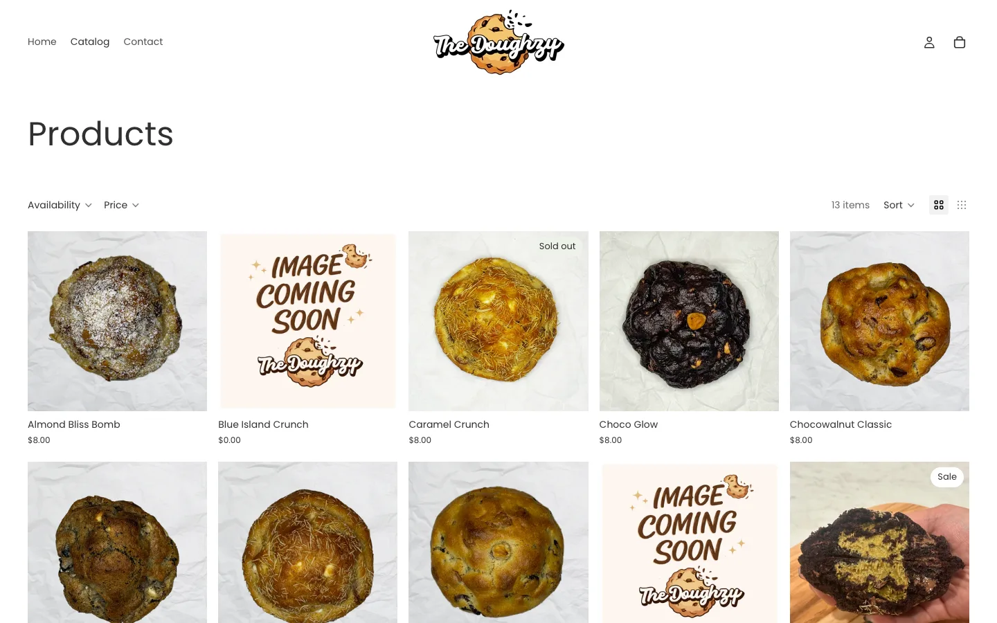 The Doughzy shop/catalog page
