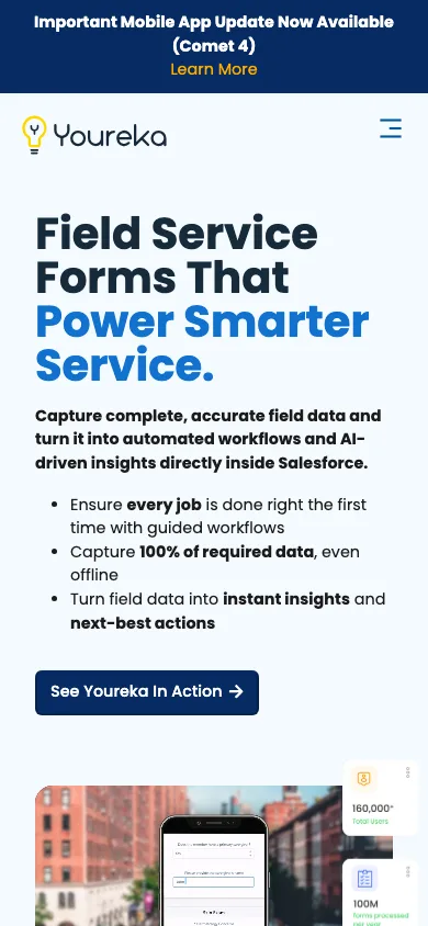 Youreka homepage on mobile